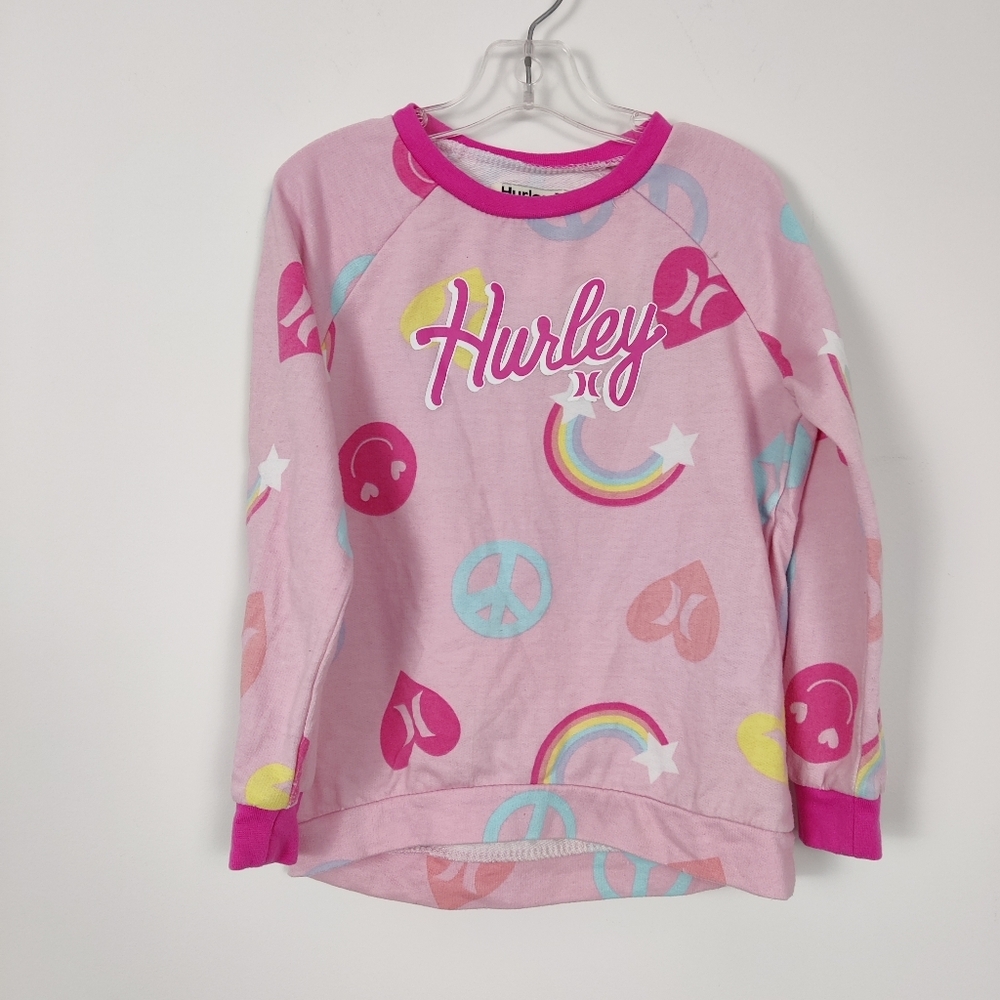 Hurley Girl's Sweatshirt in Pick Size 6 Years Old Rainbow Peace Heart Hippie